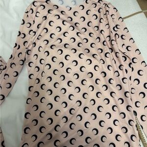 Pink Long Sleeve Top with Black Crescent Moon Pattern